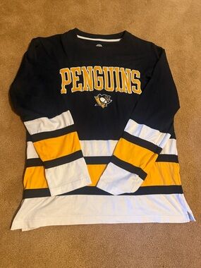 NHL Black Long Sleeve Tee with White Trim